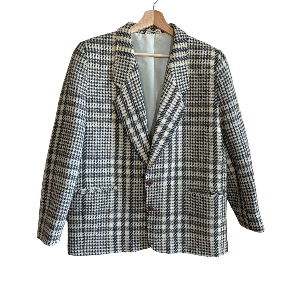 Vintage St Michael Houndstooth Wool Blazer 18 Cream Womens Vintage Jacket